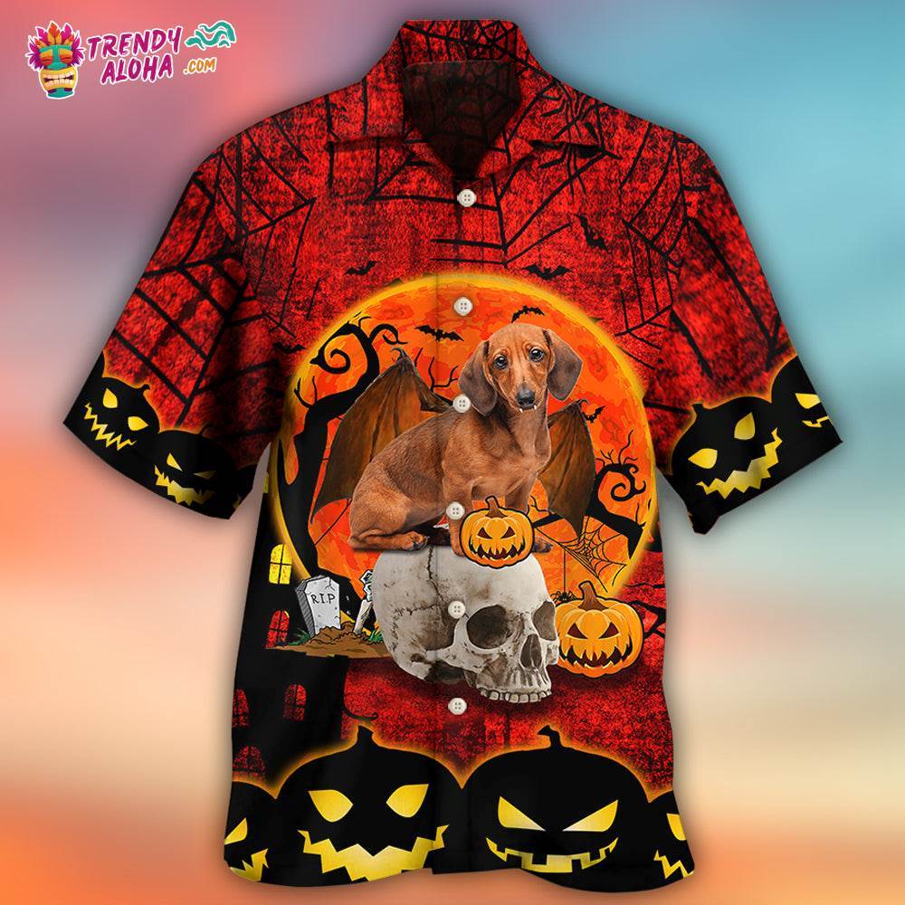 Halloween Dachshund Pumpkin Scary Red Hawaiian Shirt – Trendy Aloha