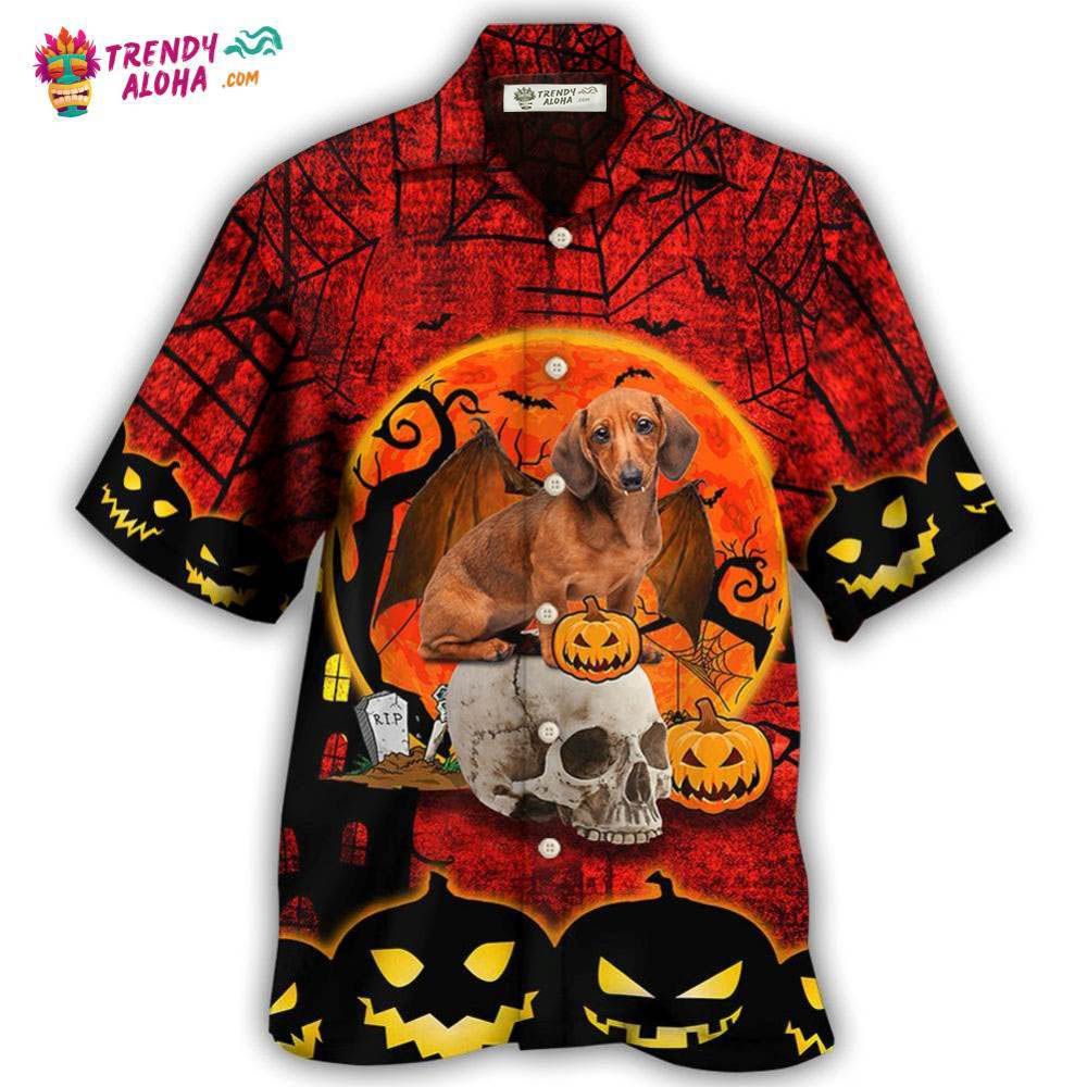 Halloween Dachshund Pumpkin Scary Red Hawaiian Shirt – Trendy Aloha