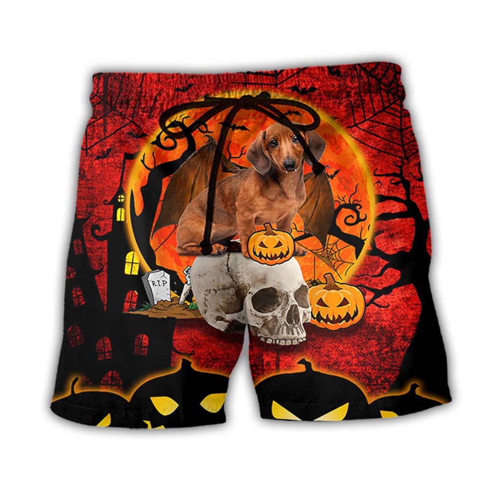 Halloween Dachshund Pumpkin Scary Trendy Aloha Hawaiian Beach Shorts