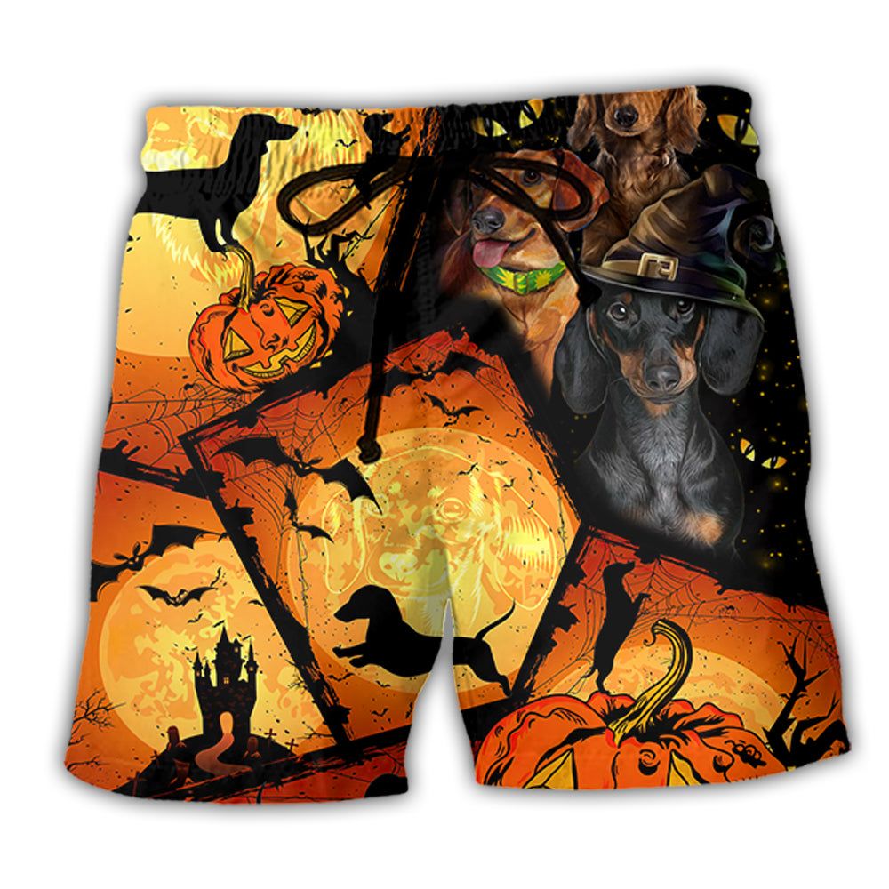 Halloween Dachshund Pumpkin Scary Trendy Aloha Hawaiian Beach Shorts