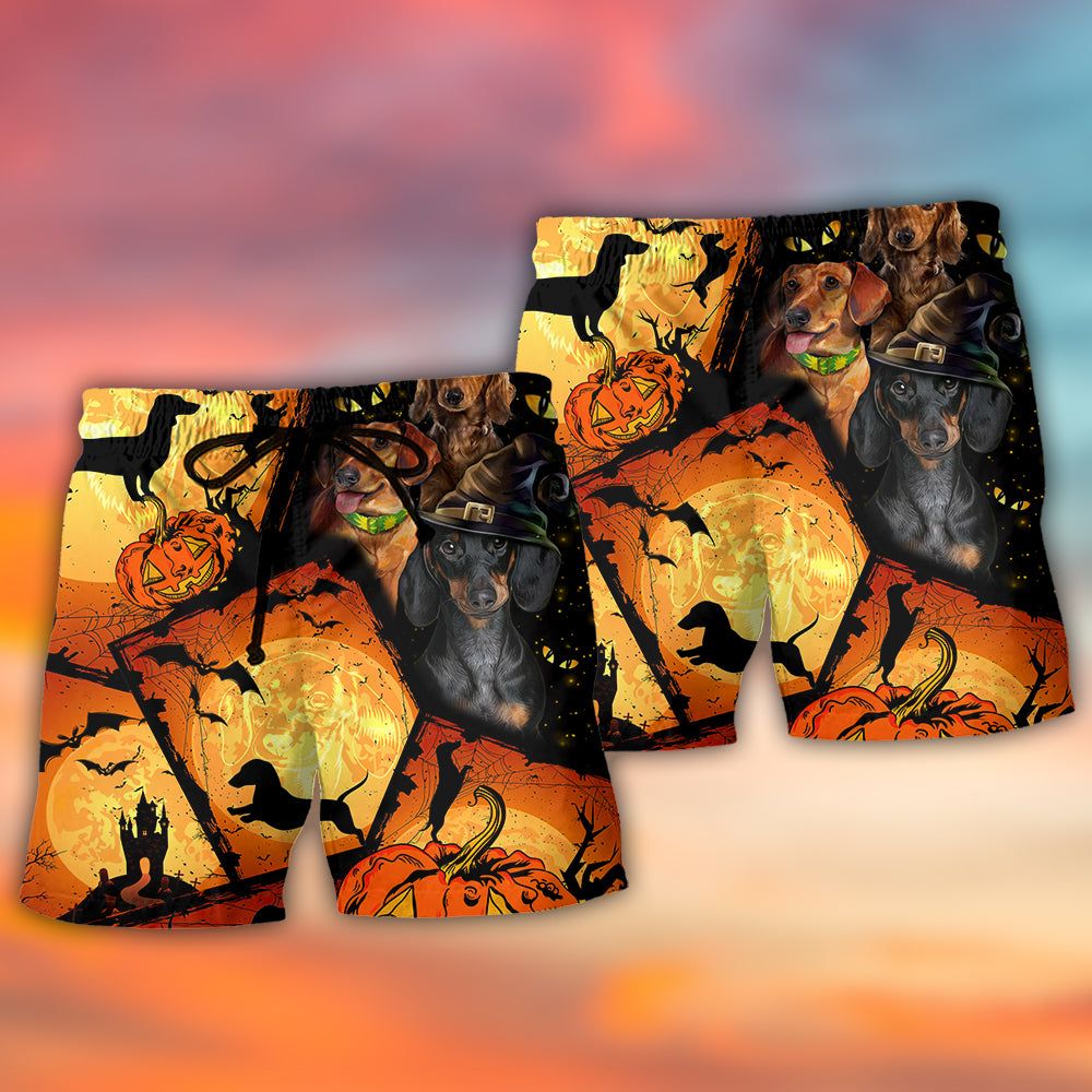 Halloween Dachshund Pumpkin Scary Trendy Aloha Hawaiian Beach Shorts