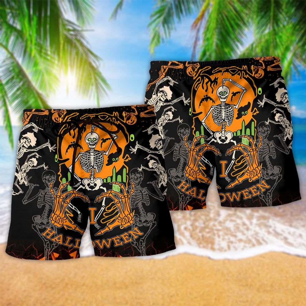 Halloween Dancing Skeleton Scaried Trendy Aloha Hawaiian Beach Shorts