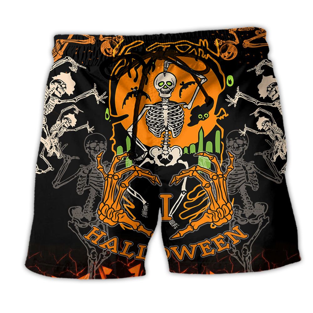 Halloween Dancing Skeleton Scaried Trendy Aloha Hawaiian Beach Shorts
