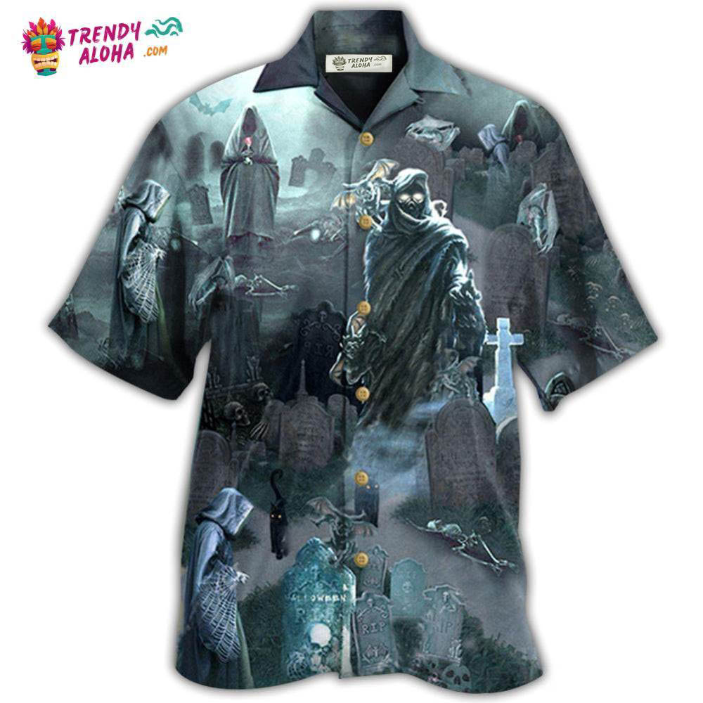 Halloween Death Could Not Hold Him In Tomb With Grey Back Ground Hawaiian Shirt – Trendy Aloha
