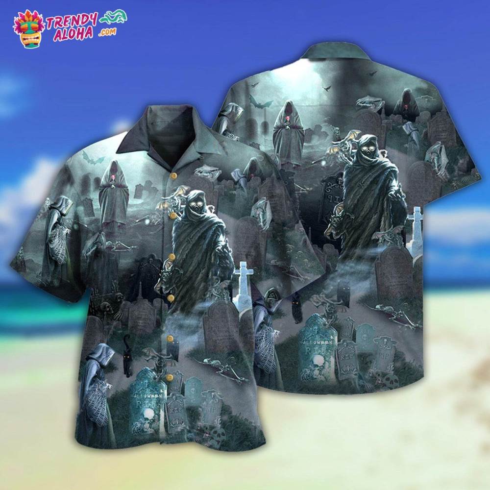 Halloween Death Could Not Hold Him In Tomb With Grey Back Ground Hawaiian Shirt – Trendy Aloha