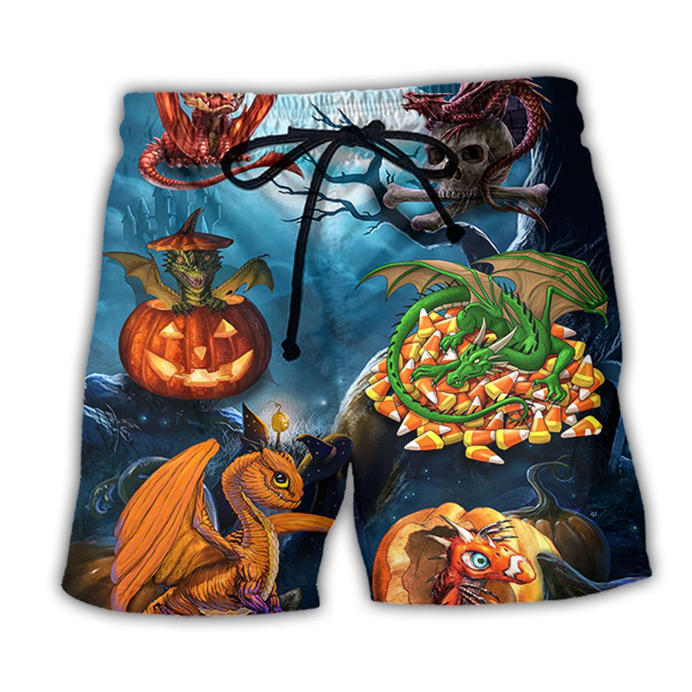 Halloween Dragon Pumpkin Scary Sky Night Trendy Aloha Hawaiian Beach Shorts