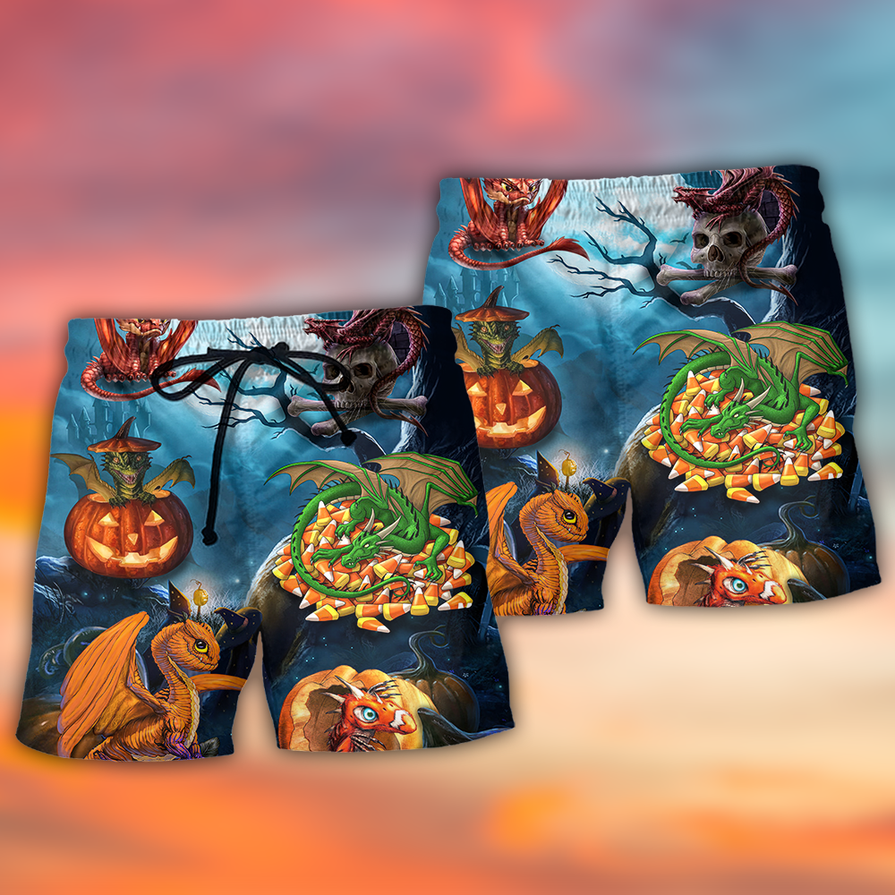 Halloween Dragon Pumpkin Scary Sky Night Trendy Aloha Hawaiian Beach Shorts