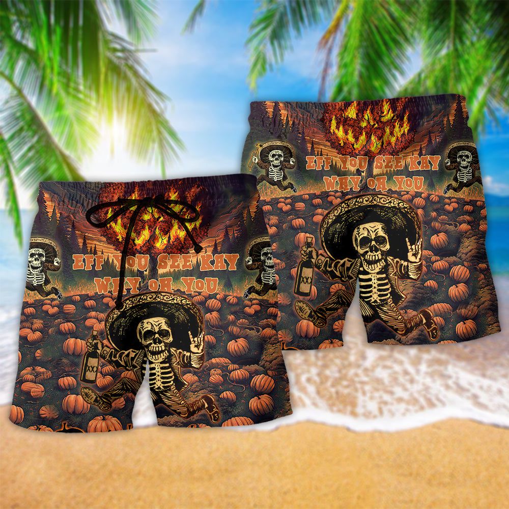Halloween Eff You See Kay Why Oh You Trendy Aloha Hawaiian Beach Shorts