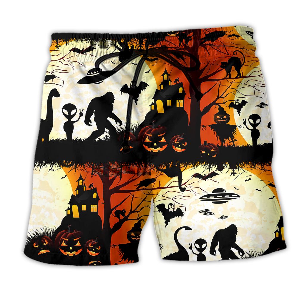 Halloween Ew People Bigfoot Ufo Trendy Aloha Hawaiian Beach Shorts