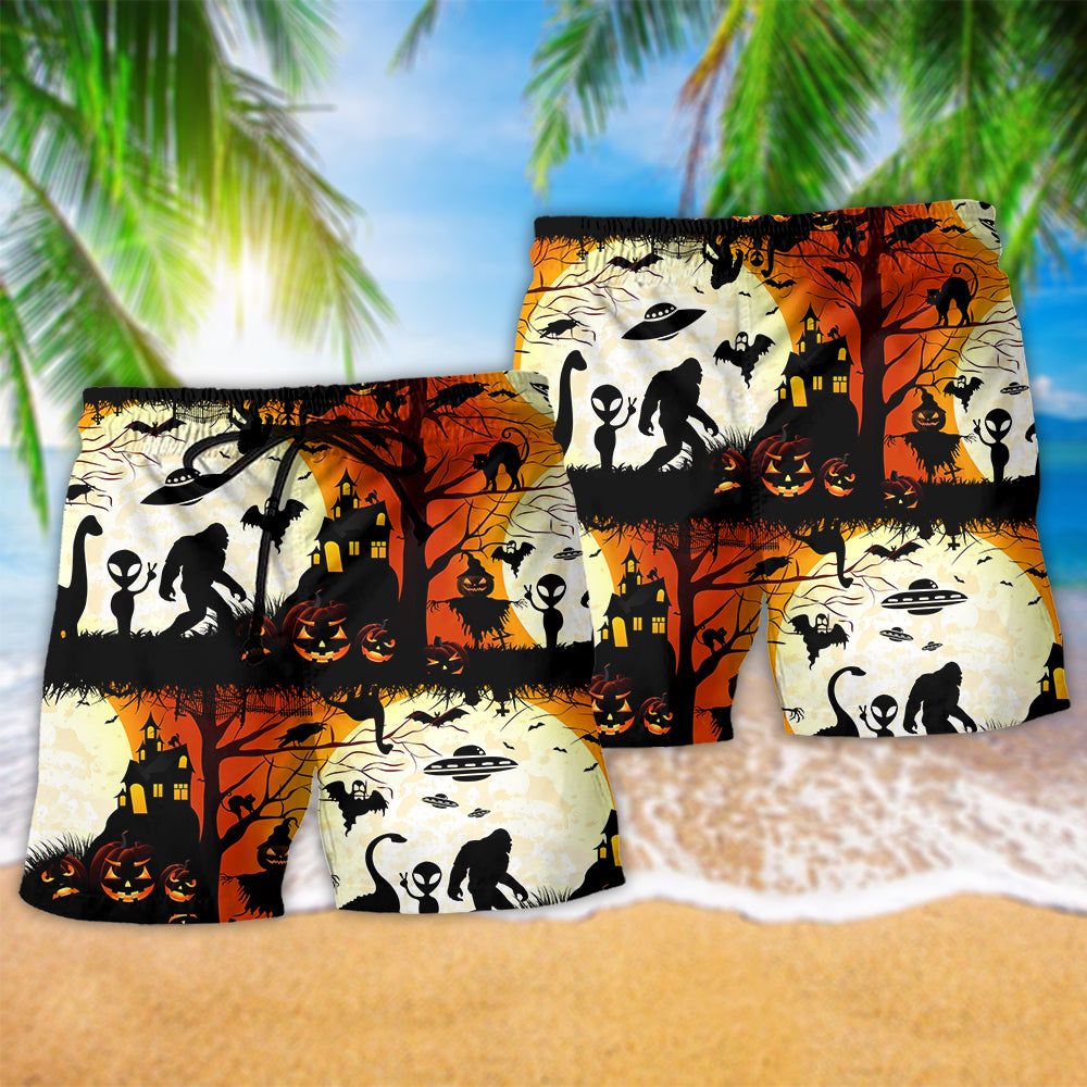 Halloween Ew People Bigfoot Ufo Trendy Aloha Hawaiian Beach Shorts
