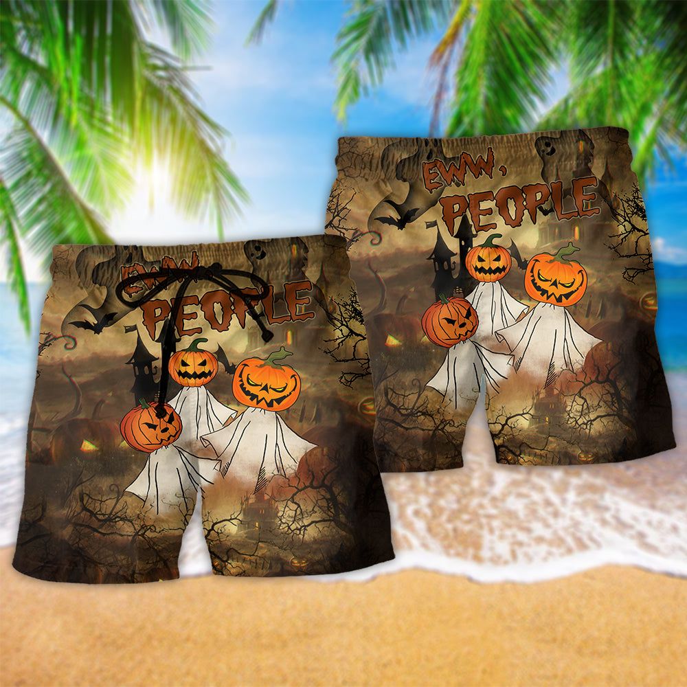 Halloween Eww People Pumpkin Ghost Trendy Aloha Hawaiian Beach Shorts