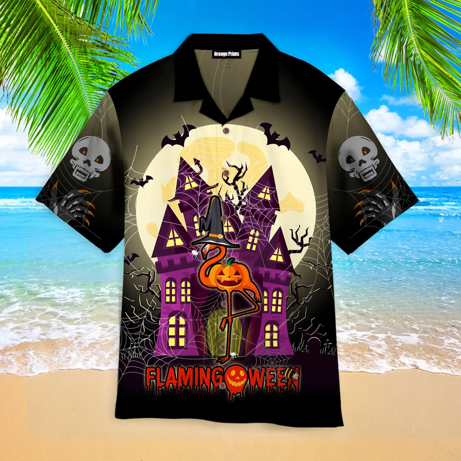 Halloween Flamingo Pumpkin Trendy Hawaiian Shirt For Aloha Shirt