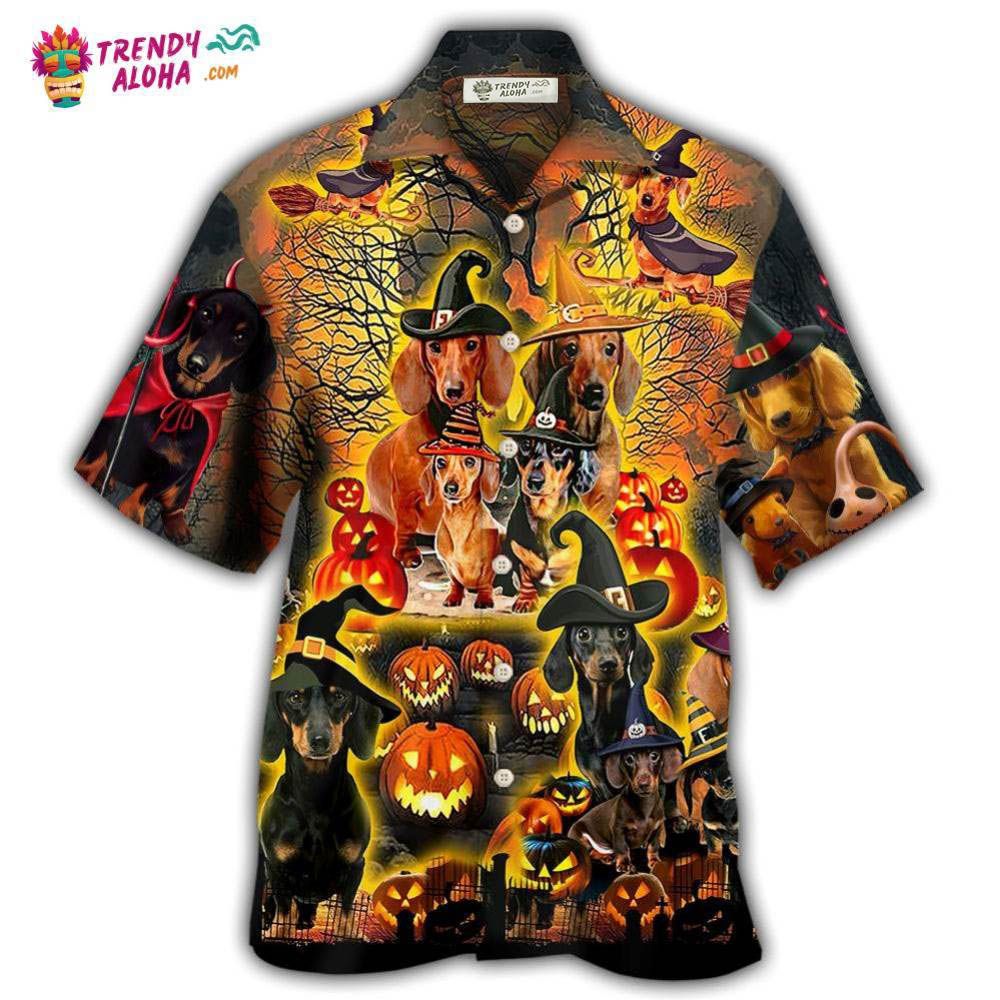 Halloween Funny Dachshund Dog Hawaiian Shirt – Trendy Aloha Halloween Funny Dachshund Dog Hawaiian Shirt – Trendy Aloha