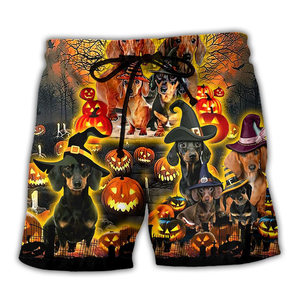 Halloween Funny Dachshund Dog Trendy Aloha Hawaiian Beach Shorts