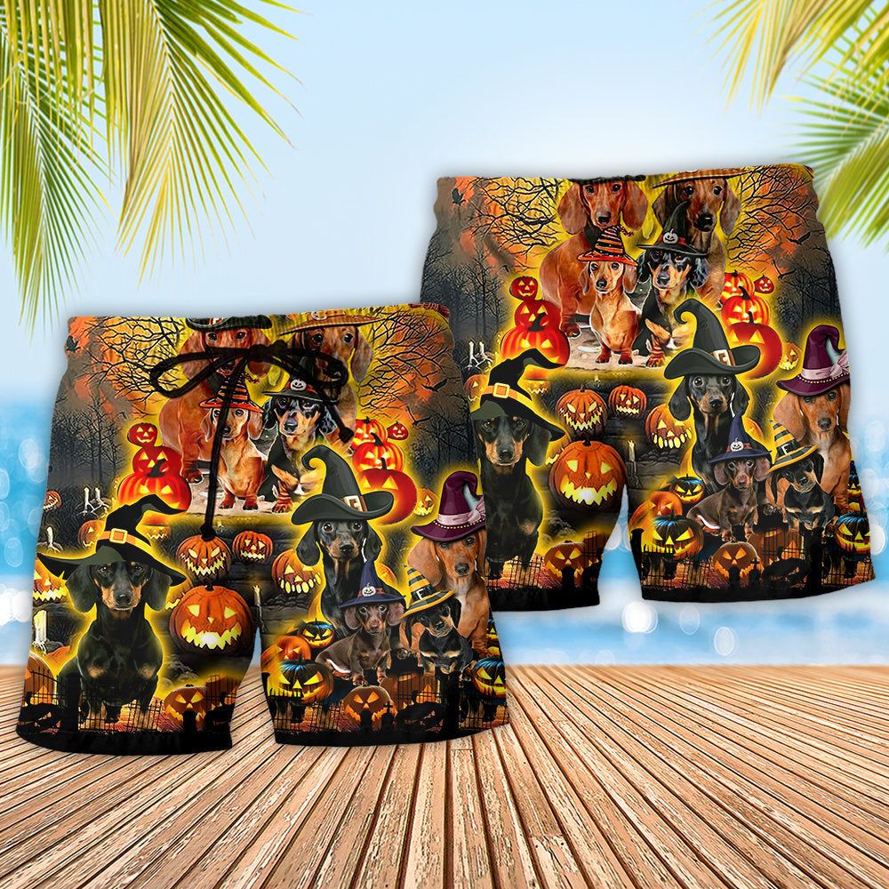 Halloween Funny Dachshund Dog Trendy Aloha Hawaiian Beach Shorts