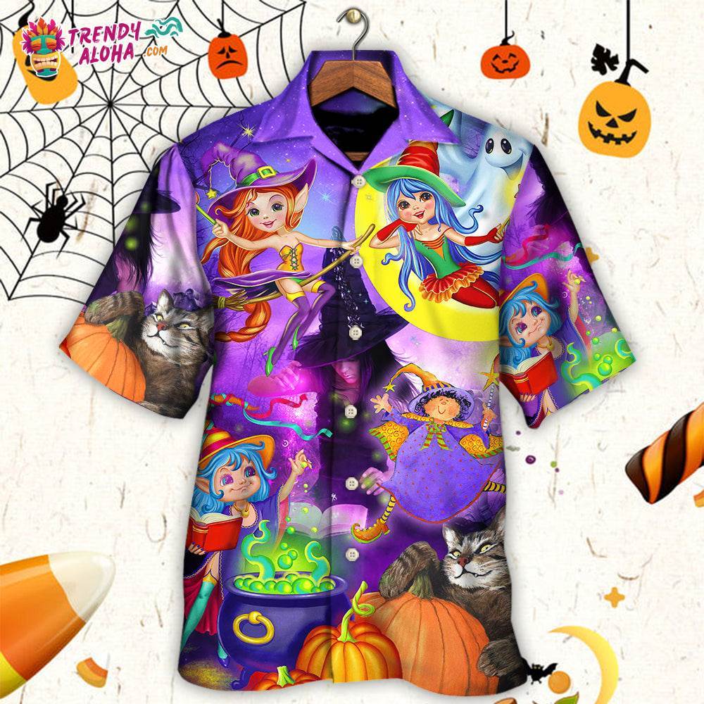 Halloween Funny Witch Ghost Cute Boo In The Magic Forest Art Style Hawaiian Shirt – Trendy Aloha