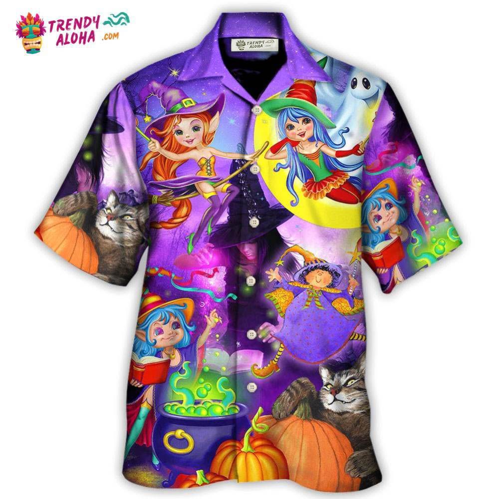 Halloween Funny Witch Ghost Cute Boo In The Magic Forest Art Style Hawaiian Shirt – Trendy Aloha Halloween Funny Witch Ghost Cute Boo In The Magic Forest Art Style Hawaiian Shirt – Trendy Aloha
