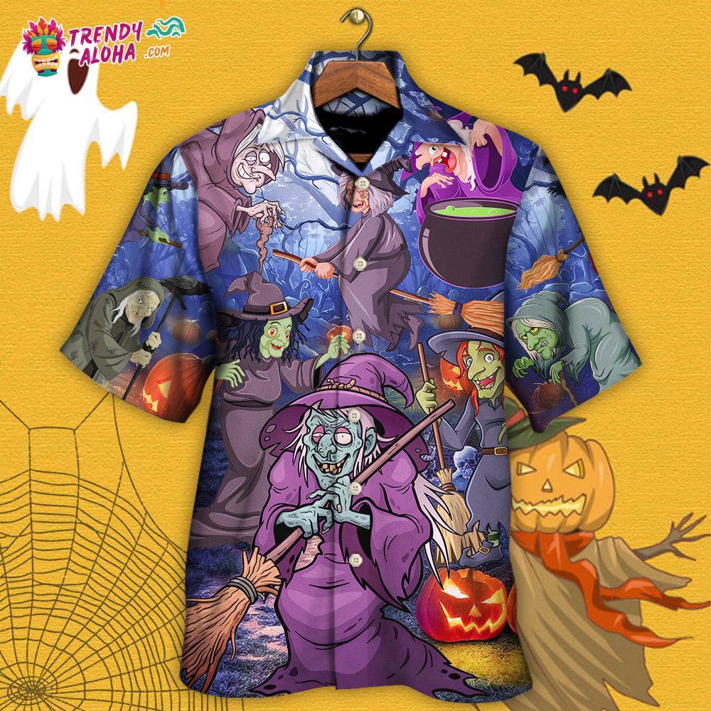 Halloween Funny Witch Pumpkin In The Magic Forest Hawaiian Shirt – Trendy Aloha