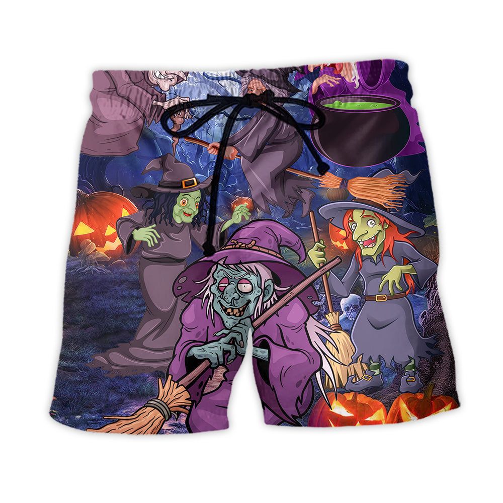 Halloween Funny Witch Pumpkin In The Magic Forest Trendy Aloha Hawaiian Beach Shorts