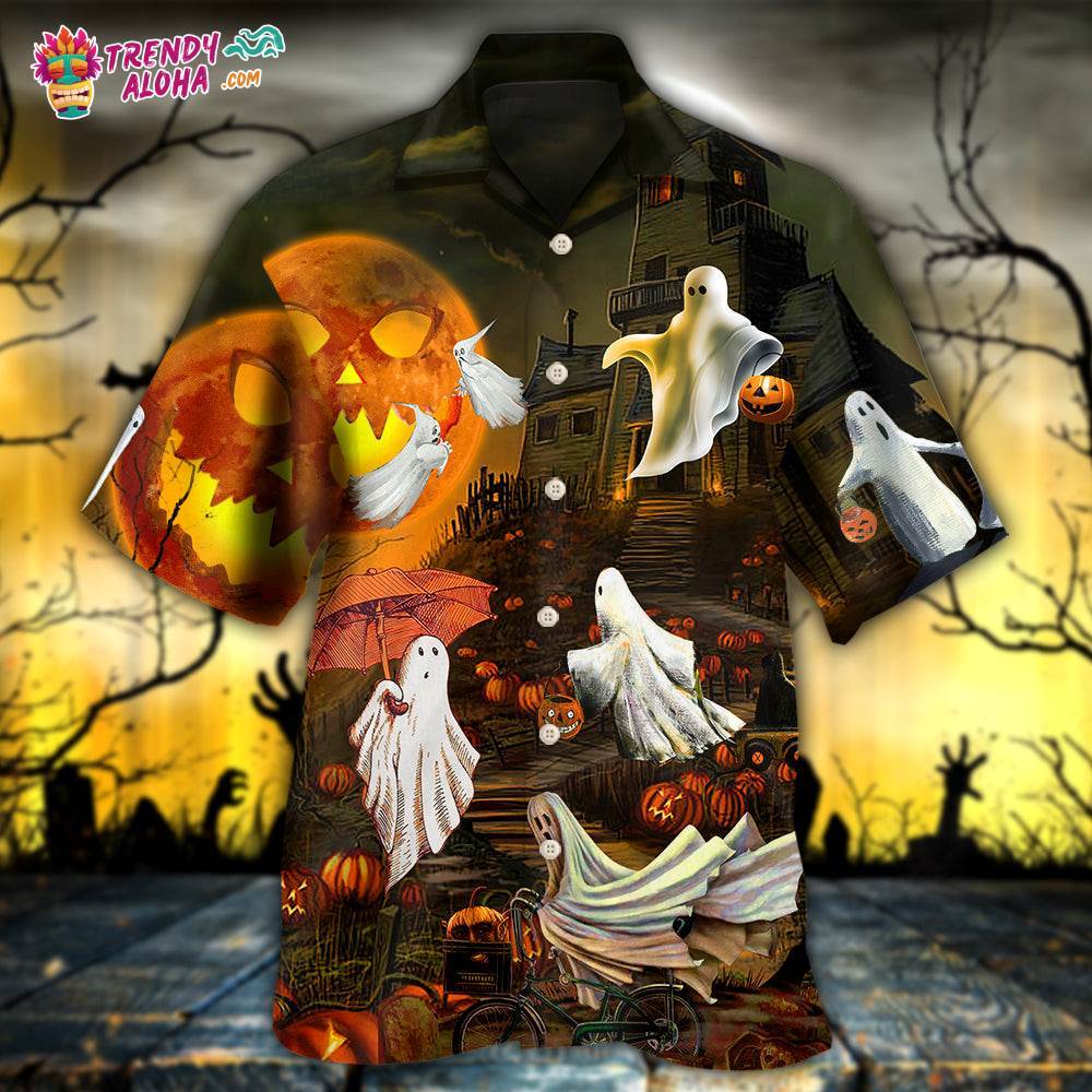 Halloween Ghost Cute With Moon Hawaiian Shirt – Trendy Aloha