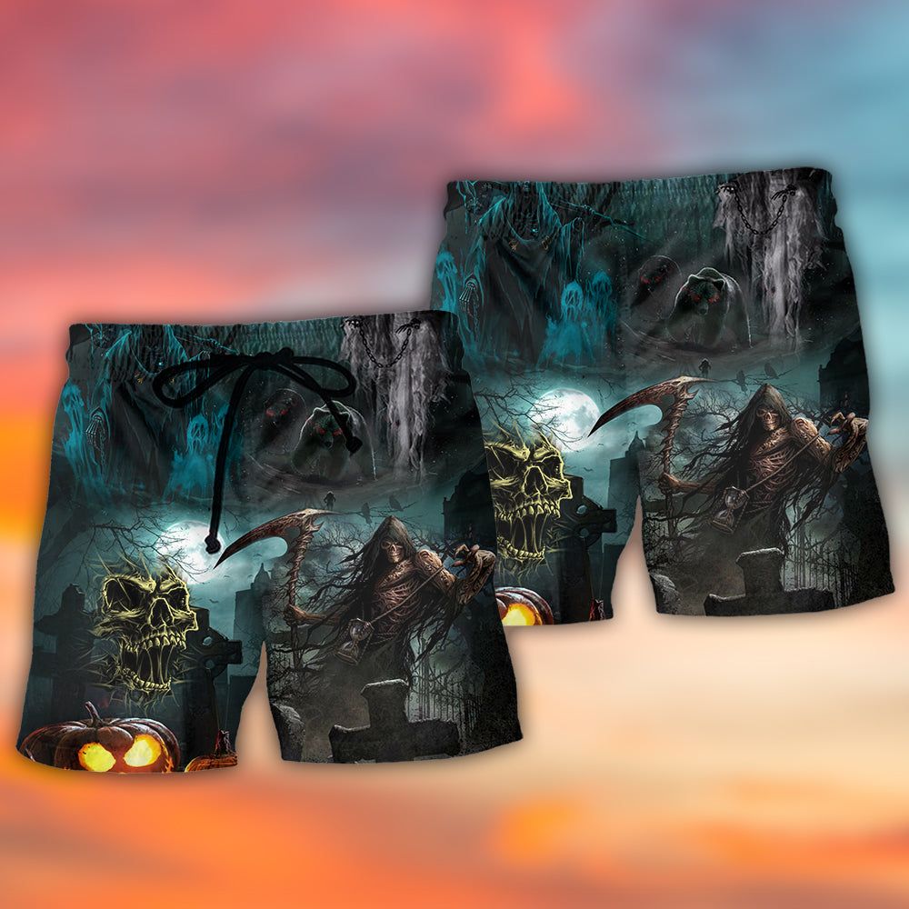 Halloween Ghost In The Dark Pumpkin Scary Trendy Aloha Hawaiian Beach Shorts