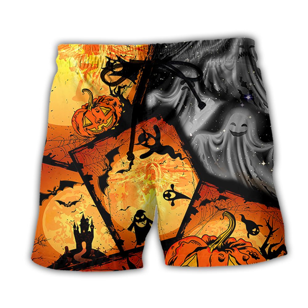 Halloween Ghost Pumpkin Scary Trendy Aloha Hawaiian Beach Shorts