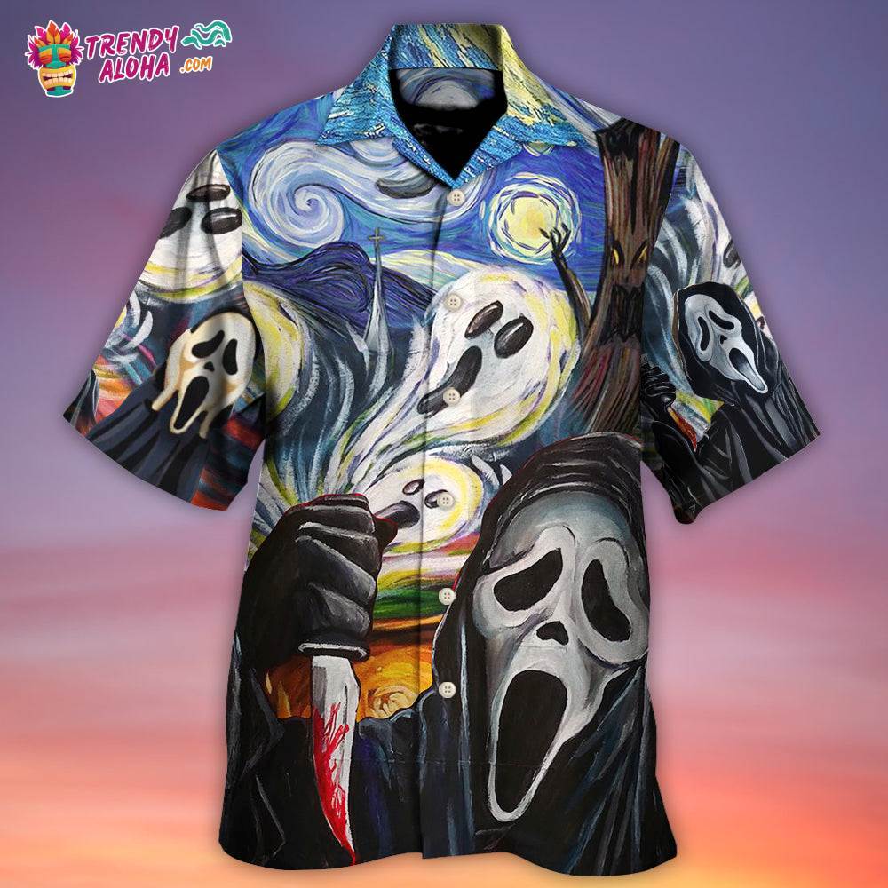 Halloween Ghost Scream Starry Night Funny Boo Art Style Hawaiian Shirt – Trendy Aloha