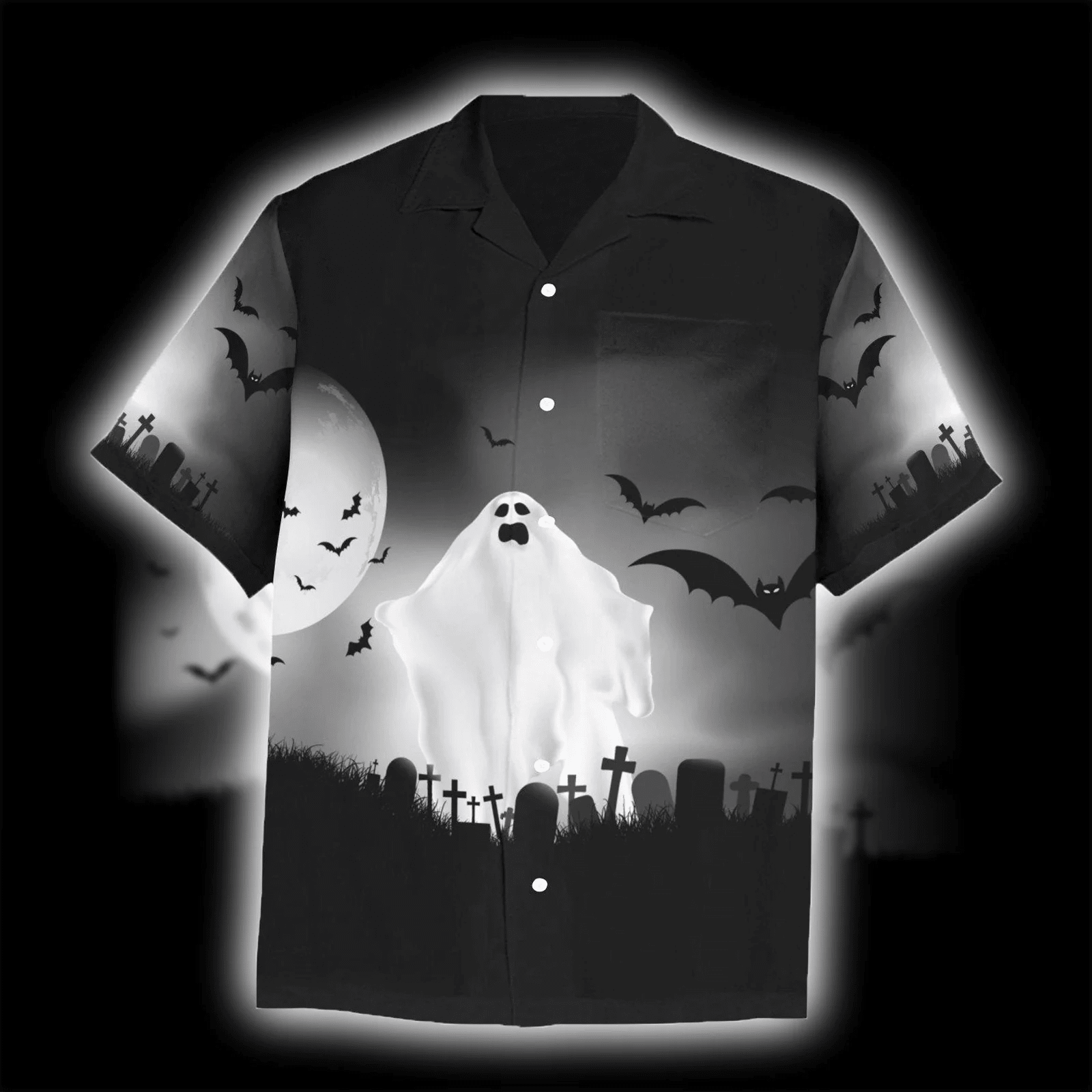 Halloween Ghost Trendy Hawaiian Shirt, Unisex Print Aloha Short Sleeve Casual Shirt