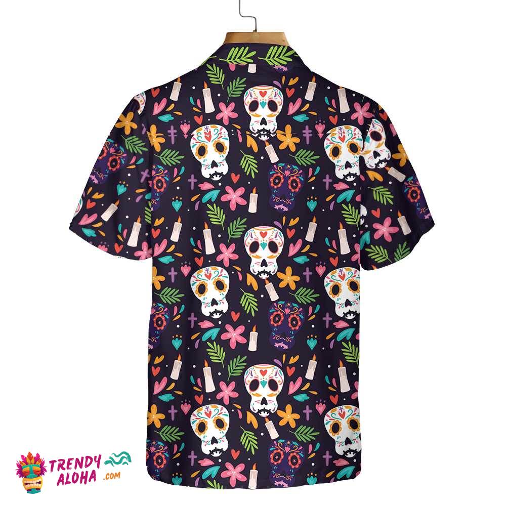 Halloween Gift Bone Skull Dog With Mexico Pattern Hawaiian Shirt, Funny Sugar Skull Dachshund Shirt