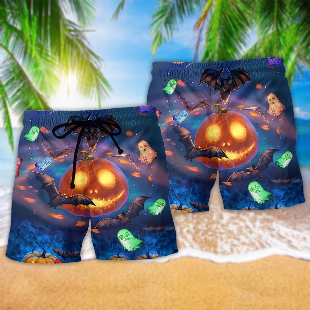 Halloween Glowing Pumpkins By Night Trendy Aloha Hawaiian Beach Shorts