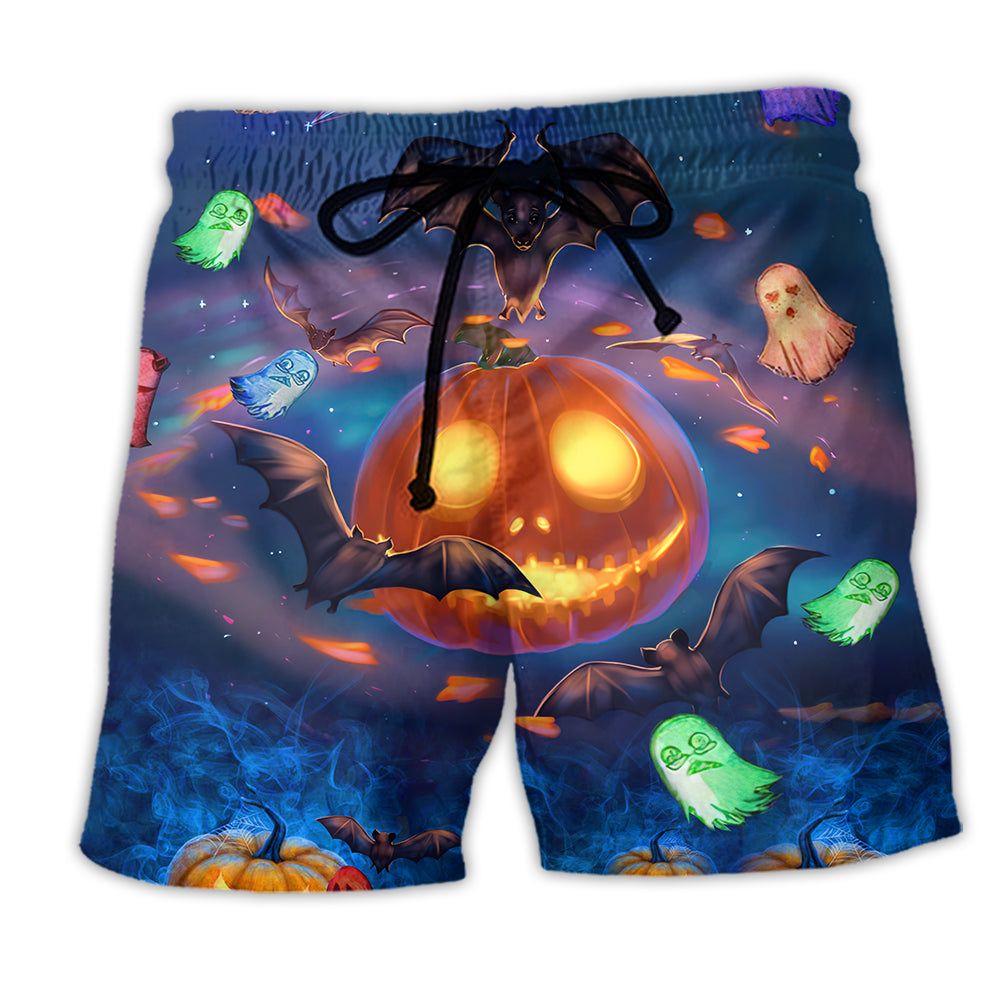 Halloween Glowing Pumpkins By Night Trendy Aloha Hawaiian Beach Shorts
