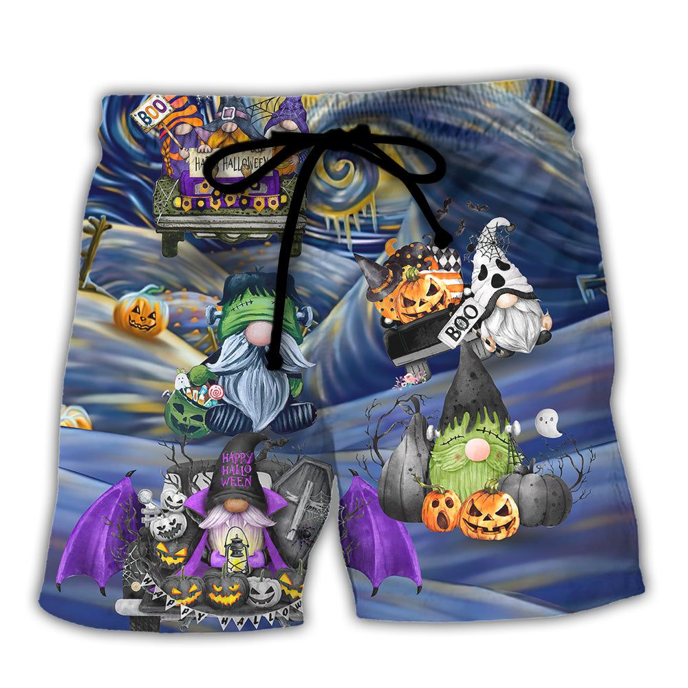 Halloween Gnome Spooky Inviting Haunted House Trendy Aloha Hawaiian Beach Shorts