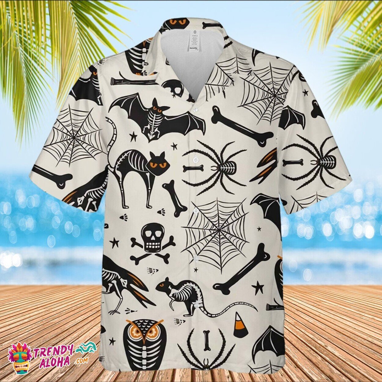 Halloween Grey Bats and Skull Art Premium Unique Hawaiian Shirt