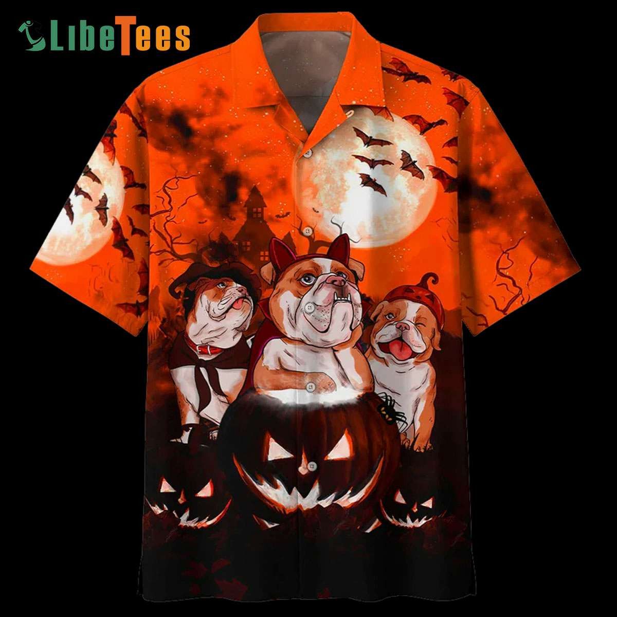 Halloween Hawaiian Shirt with Celebrating Bull Dog