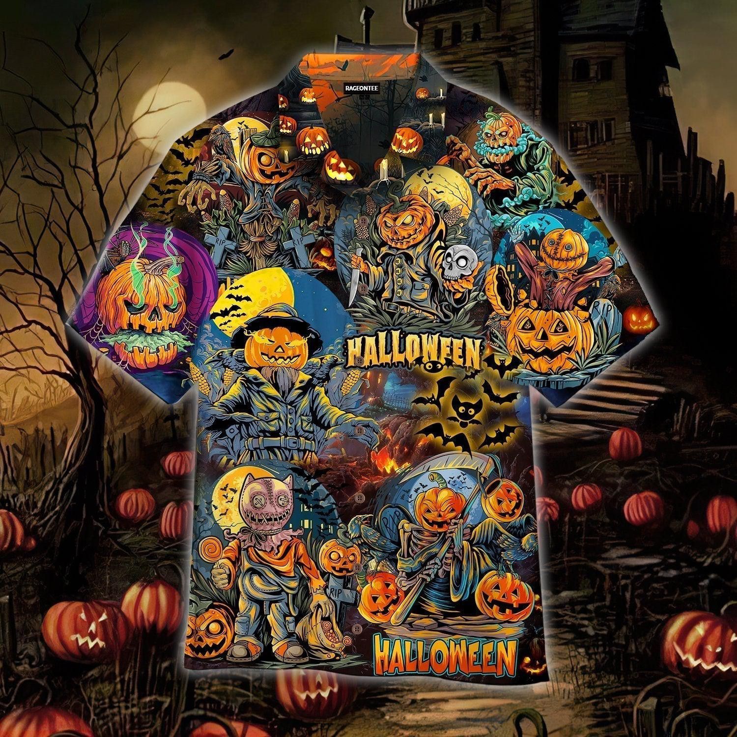 Halloween Hawaiian Shirt with Zombie Pumpkin Design