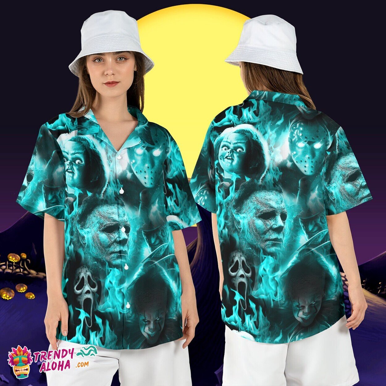 Halloween Horror Characters Freddy Michael Jason Aloha Top