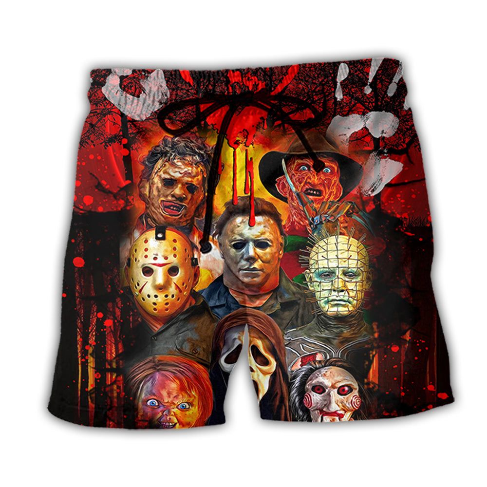 Halloween Horror Movie Characters Blood Scary Trendy Aloha Hawaiian Beach Shorts