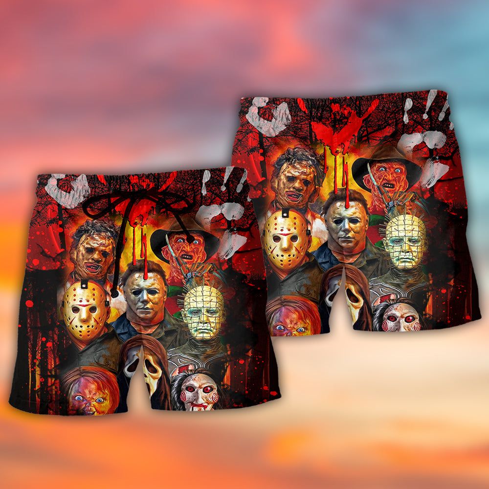 Halloween Horror Movie Characters Blood Scary Trendy Aloha Hawaiian Beach Shorts