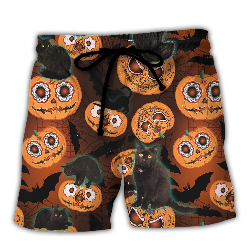 Halloween Is Better Cat Make Trendy Aloha Hawaiian Beach Shorts
