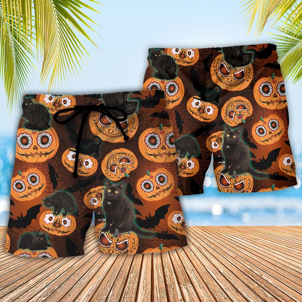 Halloween Is Better Cat Make Trendy Aloha Hawaiian Beach Shorts