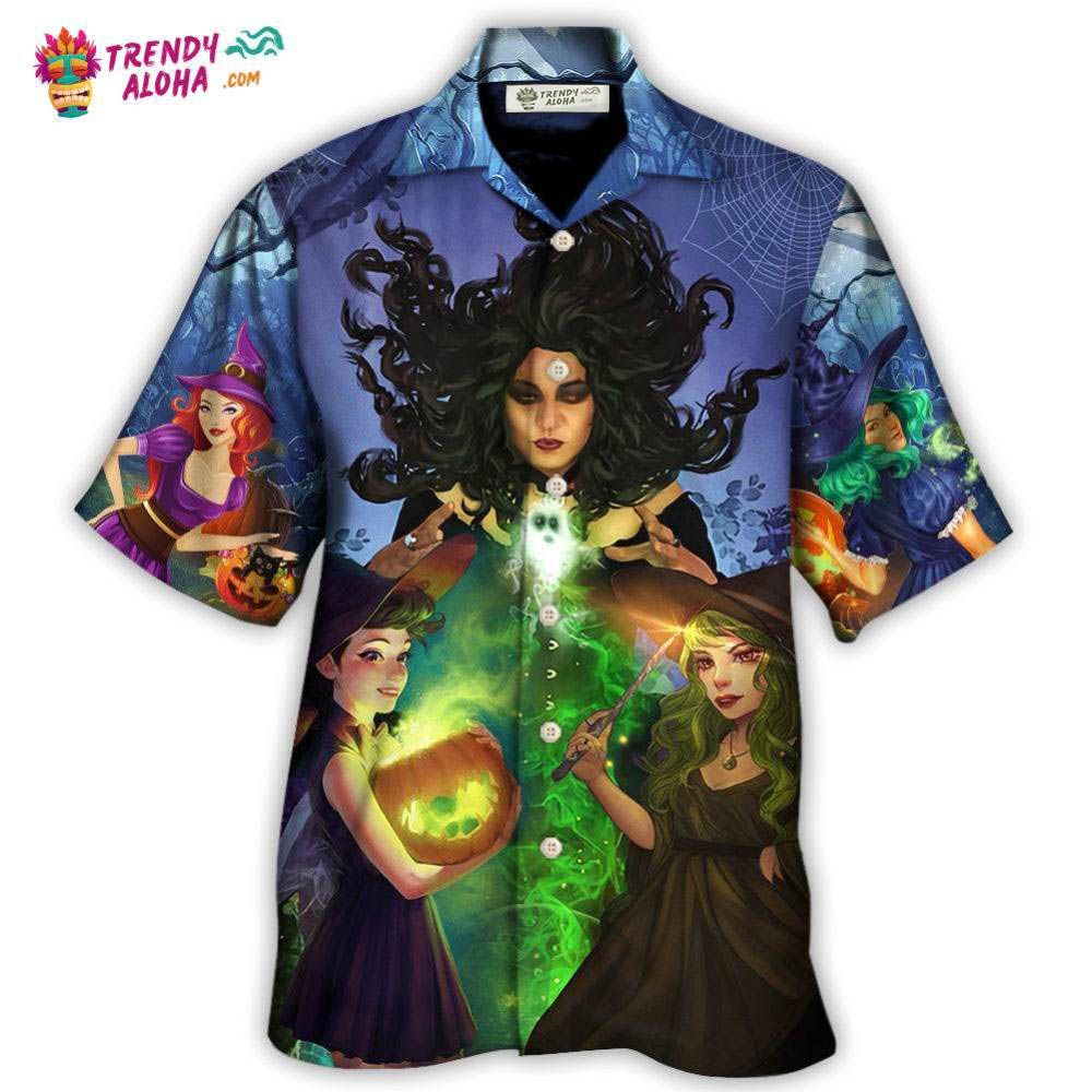 Halloween Magic Witch Ghost In The Dark Forest Art Style Hawaiian Shirt – Trendy Aloha Halloween Magic Witch Ghost In The Dark Forest Art Style Hawaiian Shirt – Trendy Aloha