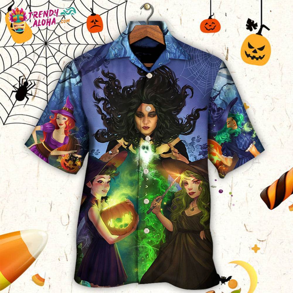 Halloween Magic Witch Ghost In The Dark Forest Art Style Hawaiian Shirt – Trendy Aloha