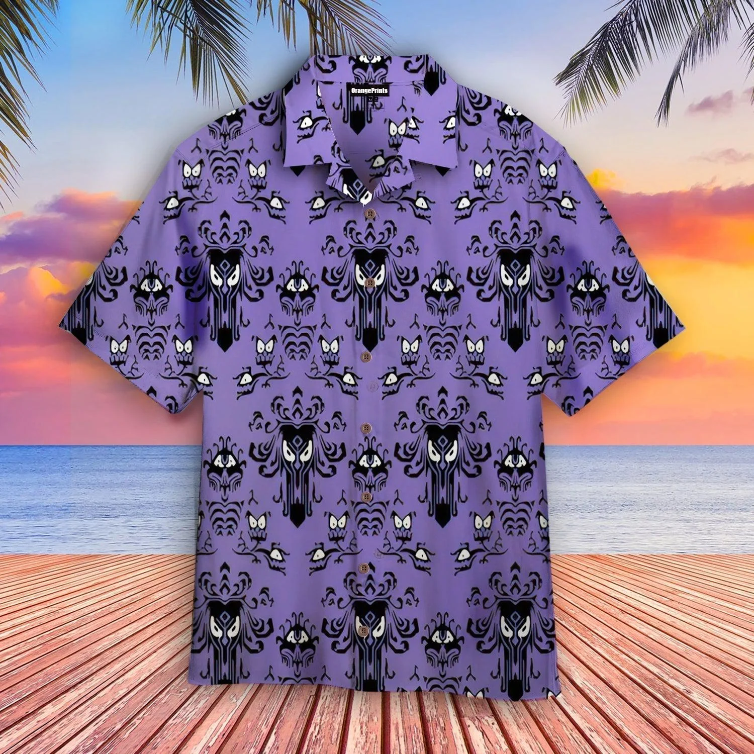 Halloween Mansion Scenes on Hawaiian Beach Shirt
