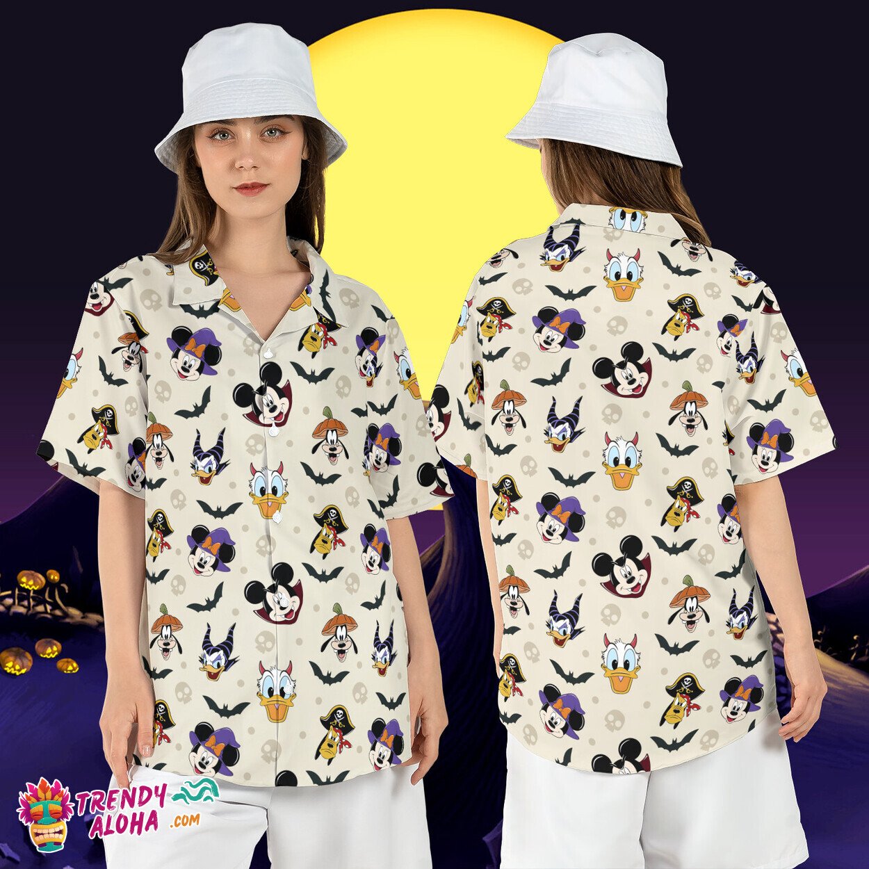 Halloween Mickey Friends Face Spooky Beach Bats Aloha Hawaii Tee