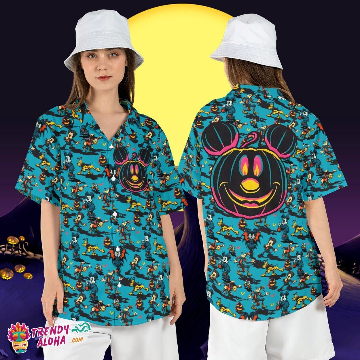 Halloween Mickey Friends Pumpkin Vampire Disneyland Aloha Tee