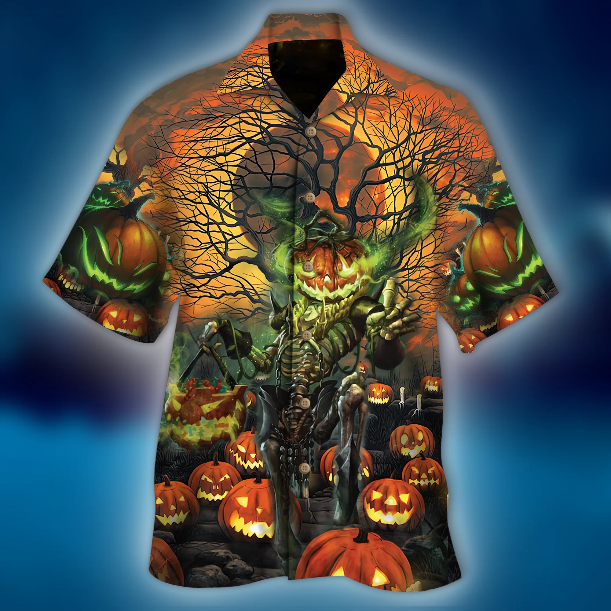 Halloween Moon Night Skull Trendy Hawaiian Shirt, Skull Lover Trendy Hawaiian Shirt For