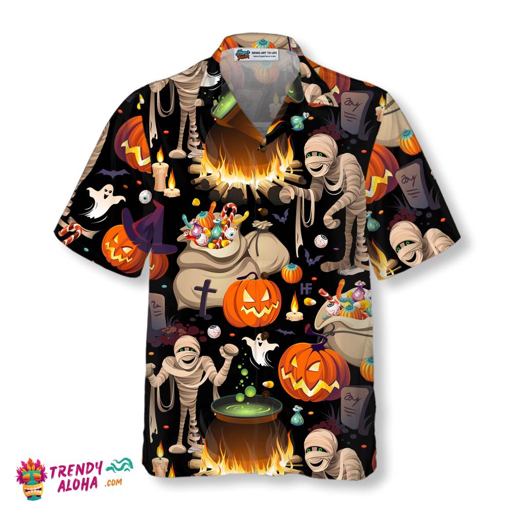 Halloween Mummy And Bags Of Sweets Hawaiian Shirt