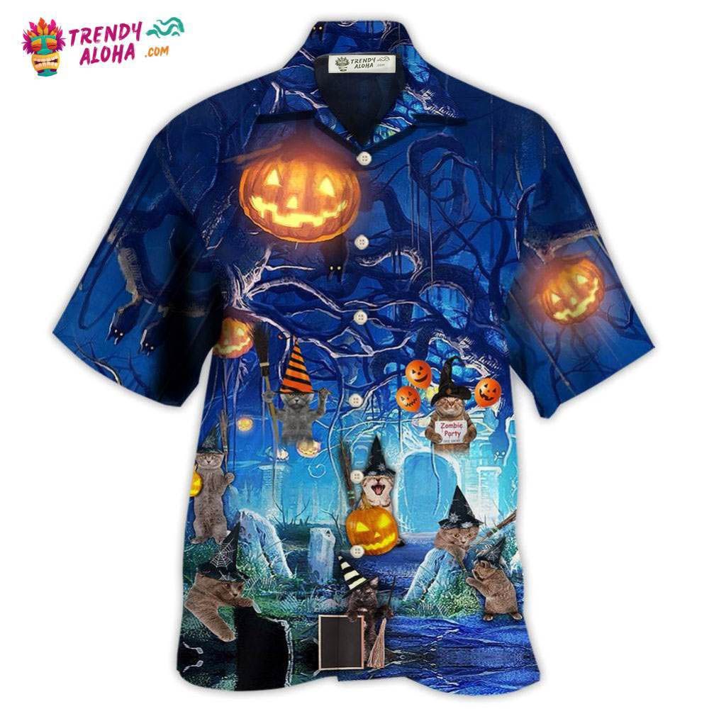 Halloween Night Cat Blue Hawaiian Shirt – Trendy Aloha Halloween Night Cat Blue Hawaiian Shirt – Trendy Aloha