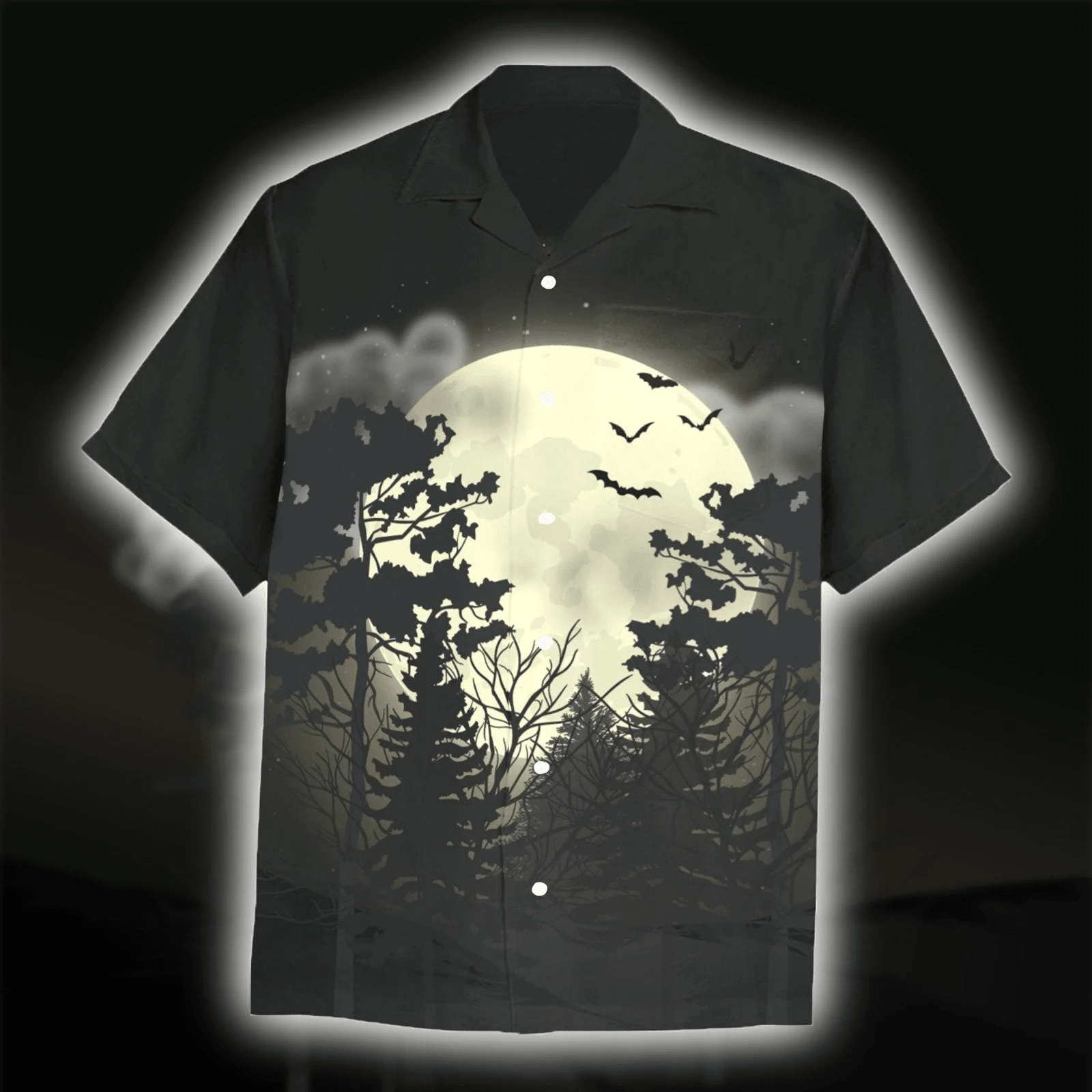 Halloween Night Trendy Hawaiian Shirt, Unisex Print Aloha Short Sleeve Casual Shirt