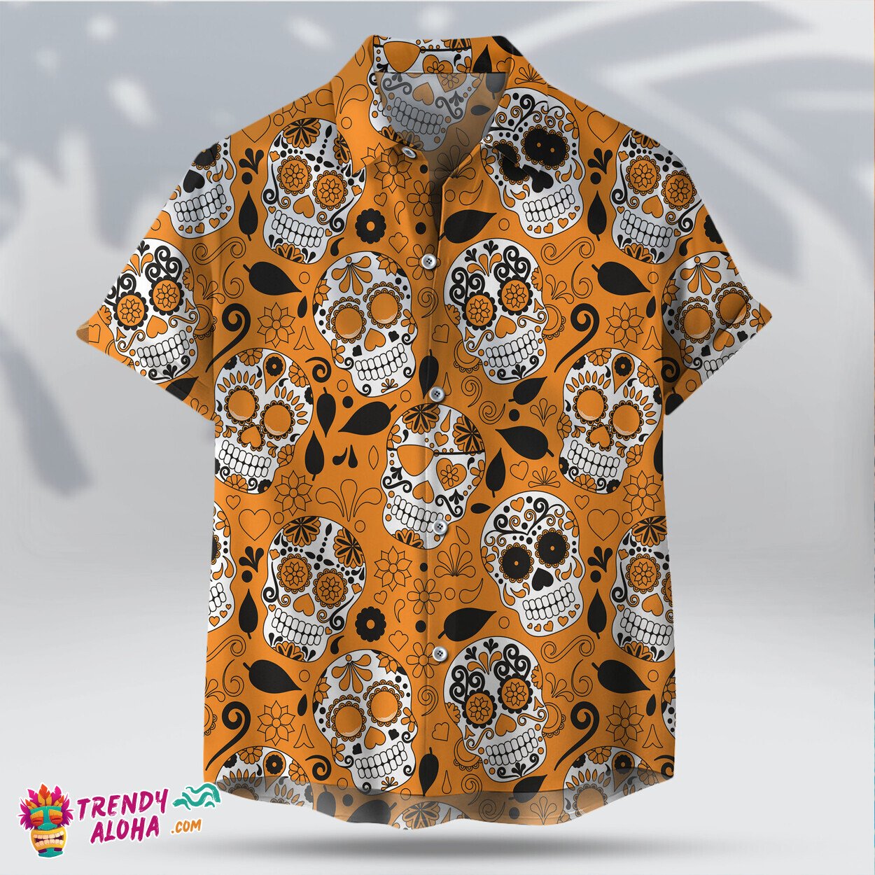 Halloween Orange Sugar Skull Unisex Hawaiian Day of the Dead Tee